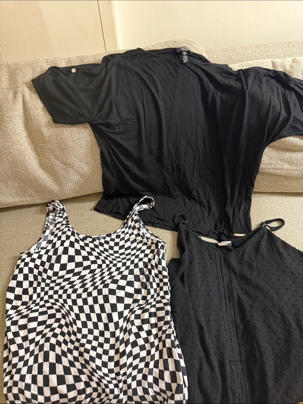 Jones New York Black & Black/White Checkerboard Bandeau Tops Trio